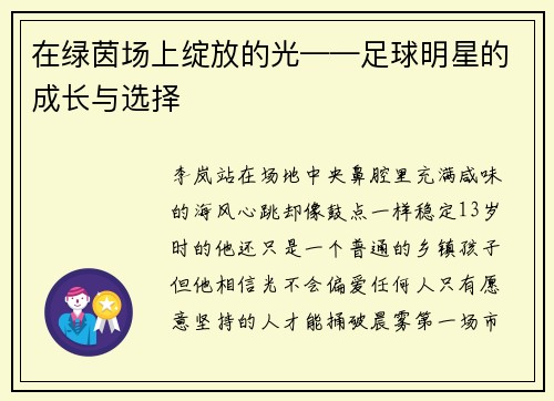 在绿茵场上绽放的光——足球明星的成长与选择